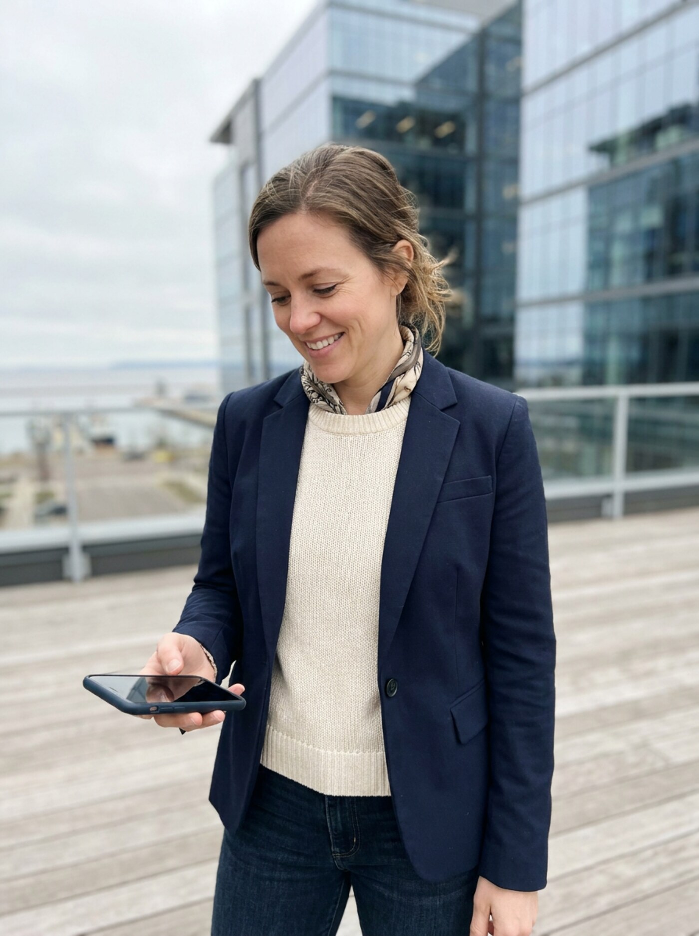 A Fryberger client checking her matter status on the client portal app